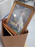 Box lot of pictures and frames