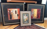 3 pieces Asian Art, framed