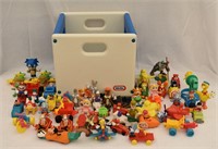 Large Lot Miniature Action Figures And Bin