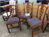 Three tiger maple Chippendale-style chairs