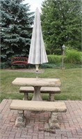 Concrete Patio Table with Benches and Umbrella