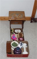 Lot Small Stool, Misc Boxes, etc