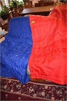 2-Hand tied quilts, red & blue