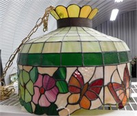 Antique Leaded Stained Glass Hanging Lamp