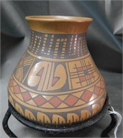 Native American Vase On Stand Signed