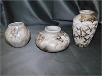 3 Native American Horse Hair Vases Signed