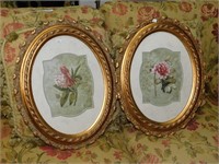 Pair Double Matted Floral Prints