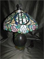 Antique Bronze & Stained Glass Lamp