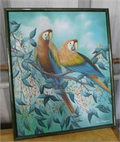 Signed Oil on Canvas Parrot Painting