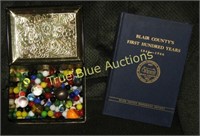 Book Blair County First 100 Years & Tin of Marbles
