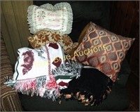 Assorted Throw Pillows & Throw Blankets
