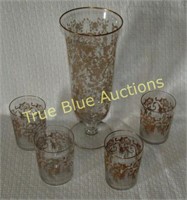 Gold Rimed Glasses & Vase
