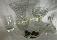 Two Glass Vases Candy Dish & Plate