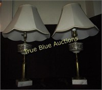 2 Matching Glass & Metal Side Table Lamps