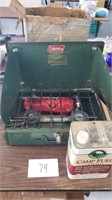 COLEMAN STOVE WITH CAMP FUEL 1/2 FULL