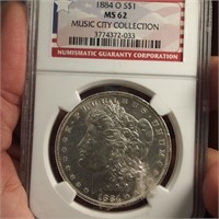 1884 O MS 62 Music City Morgan Dollar