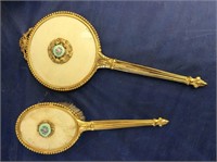 Vintage gold mirror and brush set