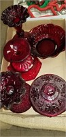 FLAT OF RUBY RED GLASSWARE