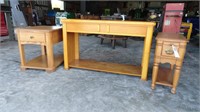 (3) Oak Pieces- (1) sofa table; (2) end tables