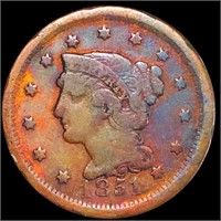 1851 Braided Hair Large Cent NICELY CIRCULATED