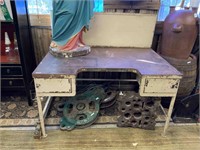 SOLID METAL JEWELLERS TABLE WITH 2 DRAWERS