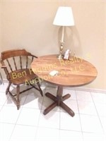 Round table, captains chair, & lamp