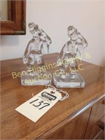 Pair of glass clown book ends