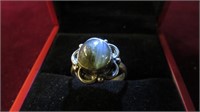 LADIES .925 STERLING RING, GRAY STONE SIZE 7.5