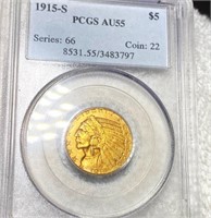 1915-S $5 Gold Half Eagle PCGS - AU55