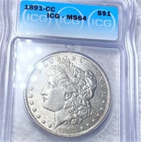 1891-CC Morgan Silver Dollar ICG - MS64