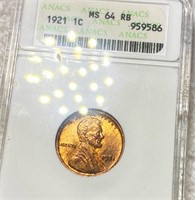1921 Lincoln Wheat Penny ANACS - MS 64 RB
