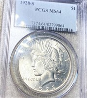 1928-S Silver Peace Dollar PCGS - MS64