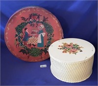 Wood Hat Box & Vintage Sew Basket