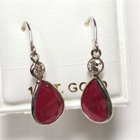 $3300 14K  Burmese Ruby(4.2ct) Diamond(0.2ct) Earr