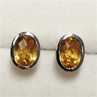 Rhodium Plated St.Silver Citrine(2ct) Earrings