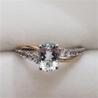 $120 Silver Topaz And Cz 14K Gp Ring