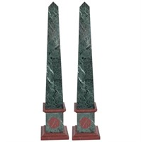Green & Red Marble Grand Tour Obelisk, Pair