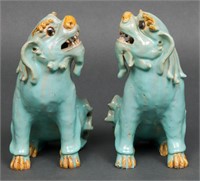 Chinese Turquoise Glazed Ceramic Lions, Pair