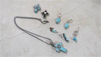 COLLECTION OF TURQUOISE JEWELRY, REVERSIBLE CROSS