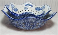 Set of 3 Blue & White Asian China Nesting Bowls