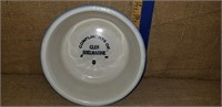 BLUE AND WHITE STONEWARE ADVERTING BOWL