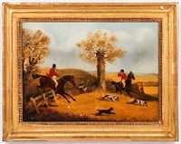 19th C. English Hunt Scene "Come Away," Oil