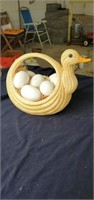 Handmade ceramic duck with eggs