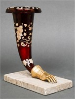 European Glass Rhyton Vase with Bronze Hand