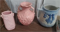 3pc pottery vases Haeger salt glaze Dutch pitcher