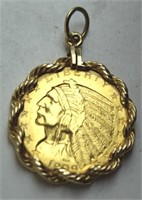 1909 $5 Dollar Indian Head in 18K Gold Rope Bezzel