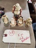 5 old buddha figures w oriental markings