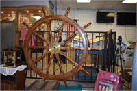 Gigantic Brass and Wood Ship's Wheel