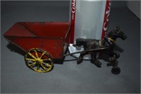 Unusual Cast Iron Horse W/ Tin Cart