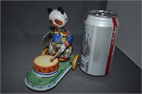 Vintage Tin Panda Wind Up Drum Toy